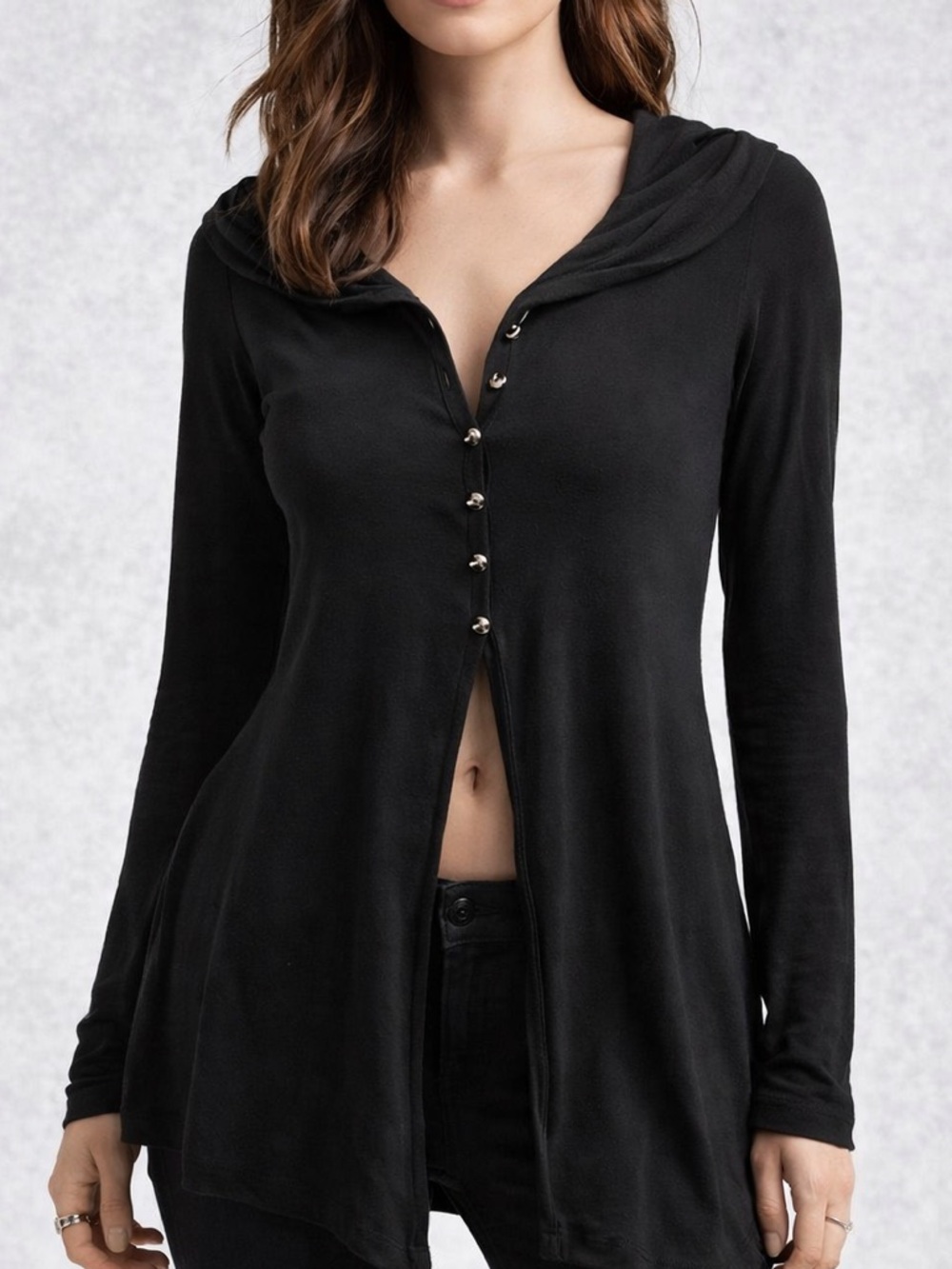 BAILEY 44 Black Button Drape Tunic Goth Minimalist Quiet Luxury Top